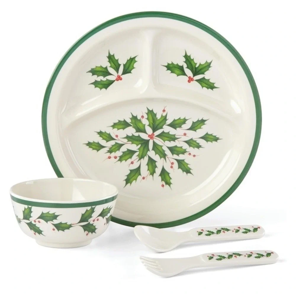Lenox Melamine / Plastic Christmas Holly HOLIDAY Four Piece Childrens Set Ninbox